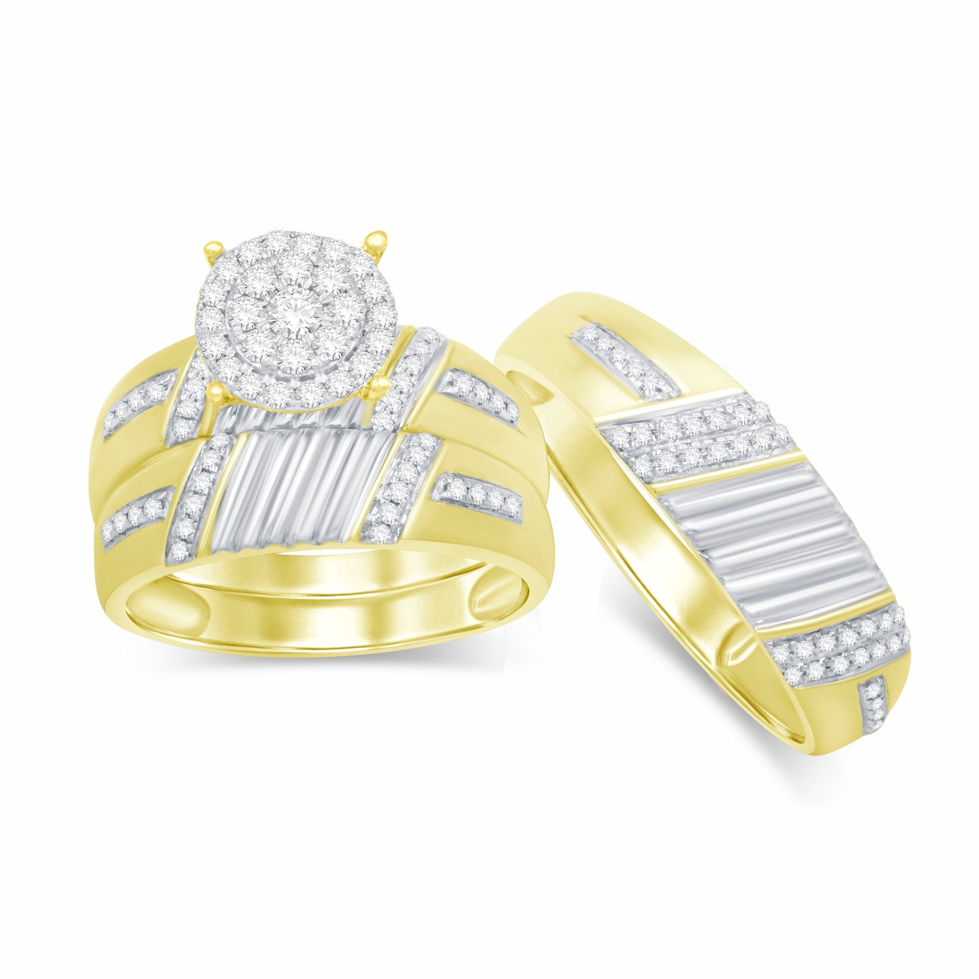 14K Solid Gold 0.62ctw Diamond Trio Wedding Set