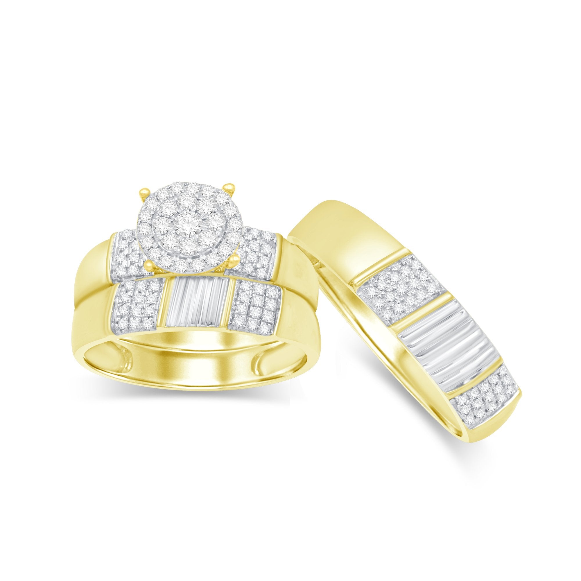 14K Solid Gold 0.61ctw Diamond Trio Wedding Set