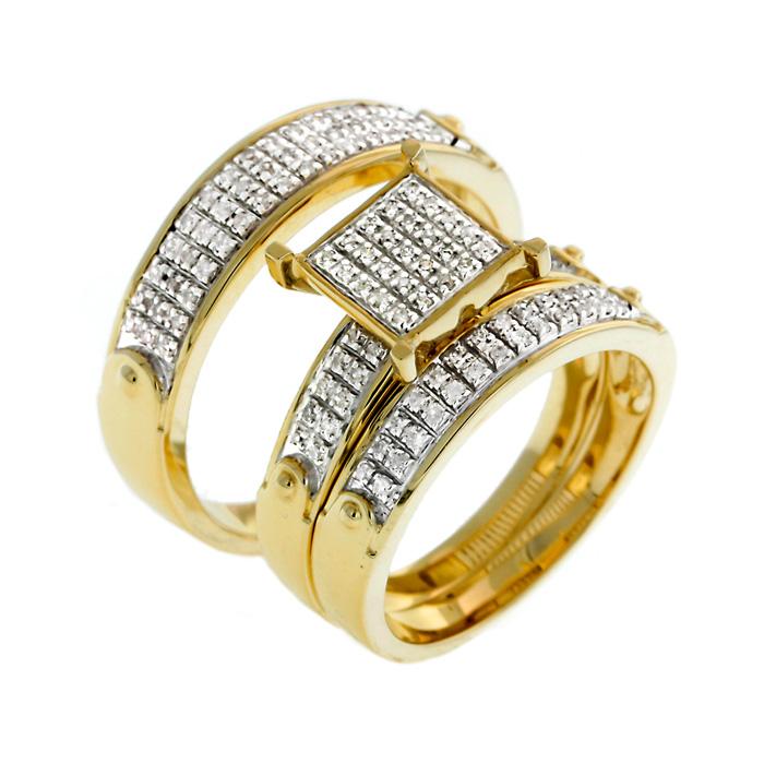 Genuine Diamond Trio Wedding Ring Set in 10K Solid Gold(0.40ctw )