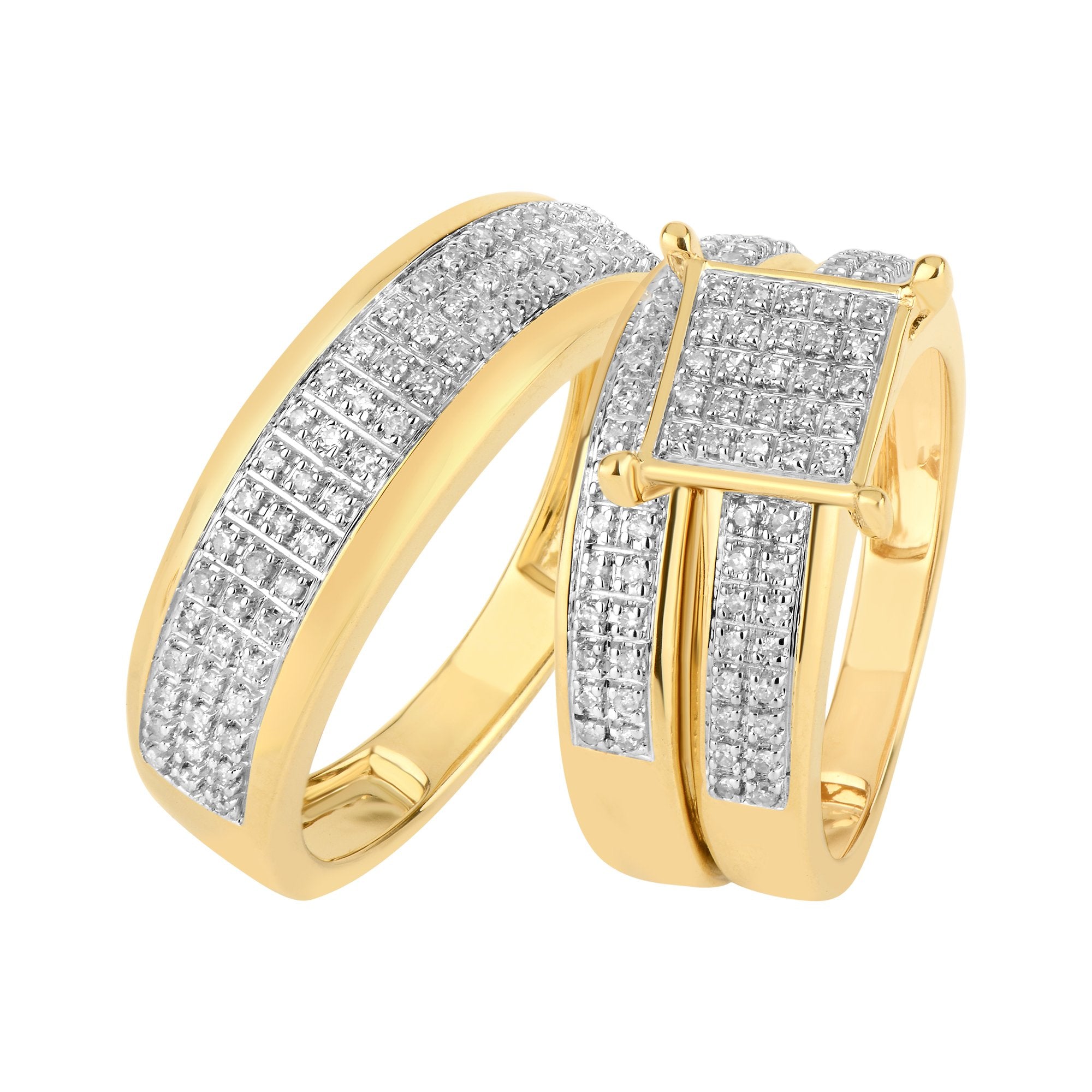 14K Solid Gold 0.51ctw Diamond Trio Wedding Ring Set