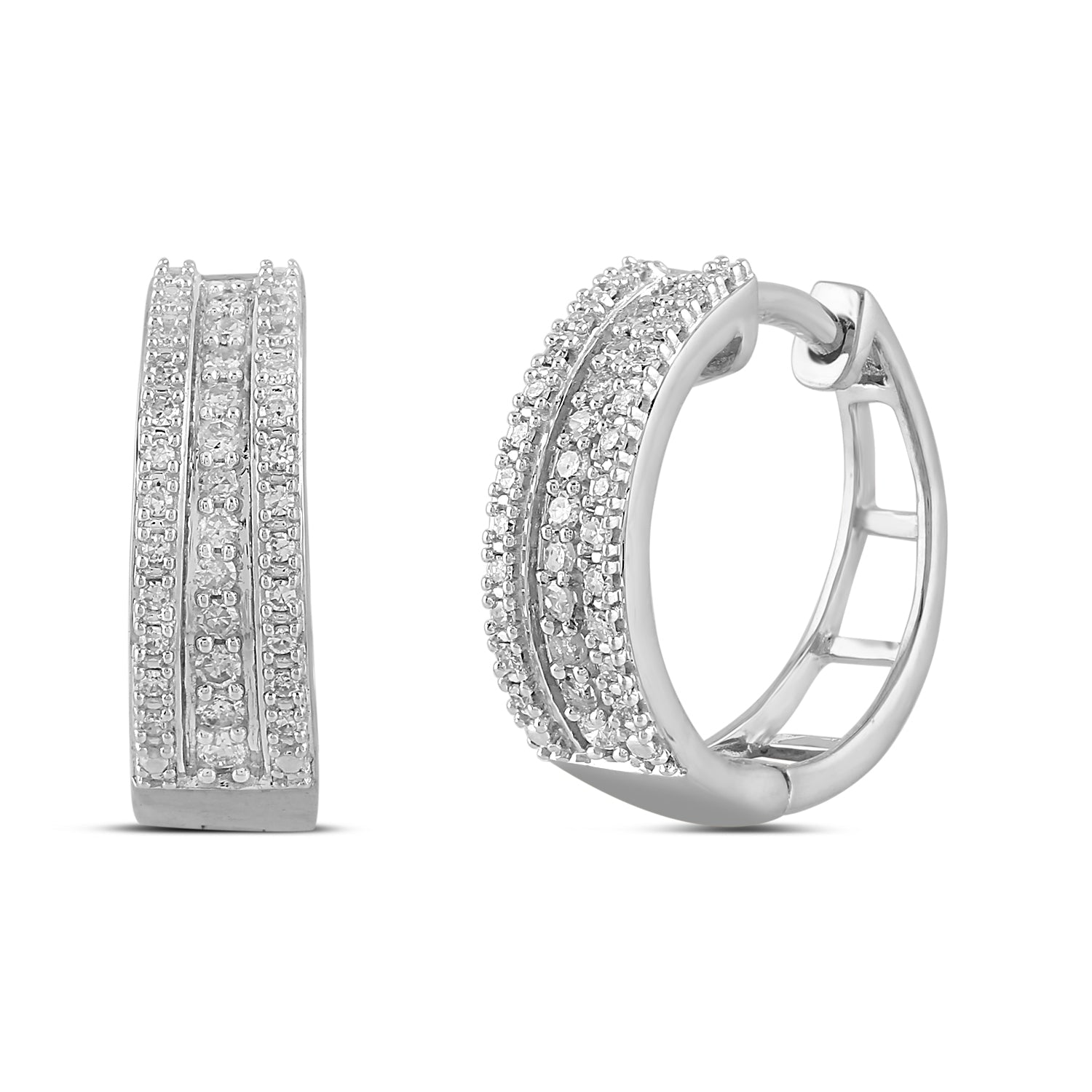 14K Solid Gold  0.24ctw Diamond Hoop Earrings