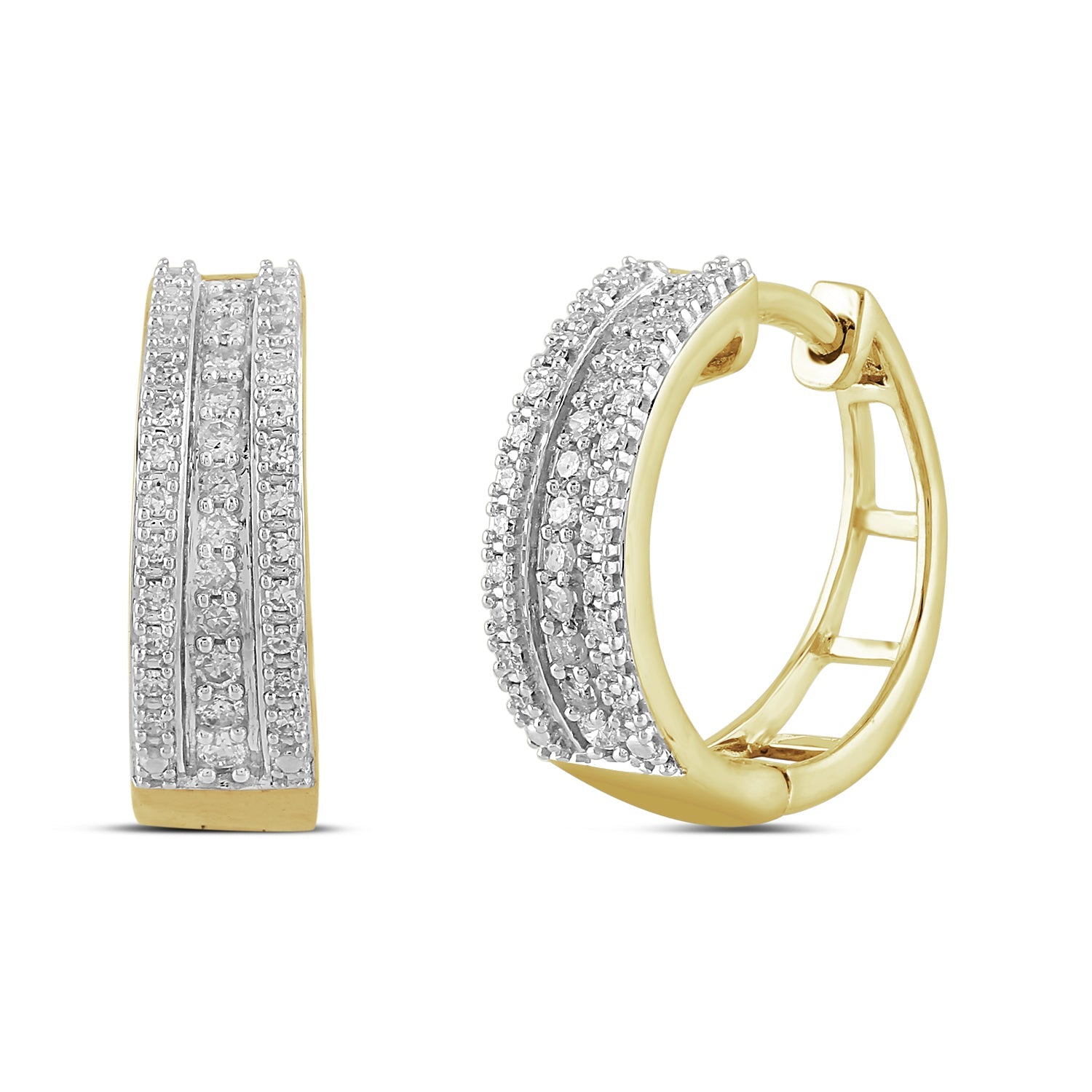14K Solid Gold  0.24ctw Diamond Hoop Earrings
