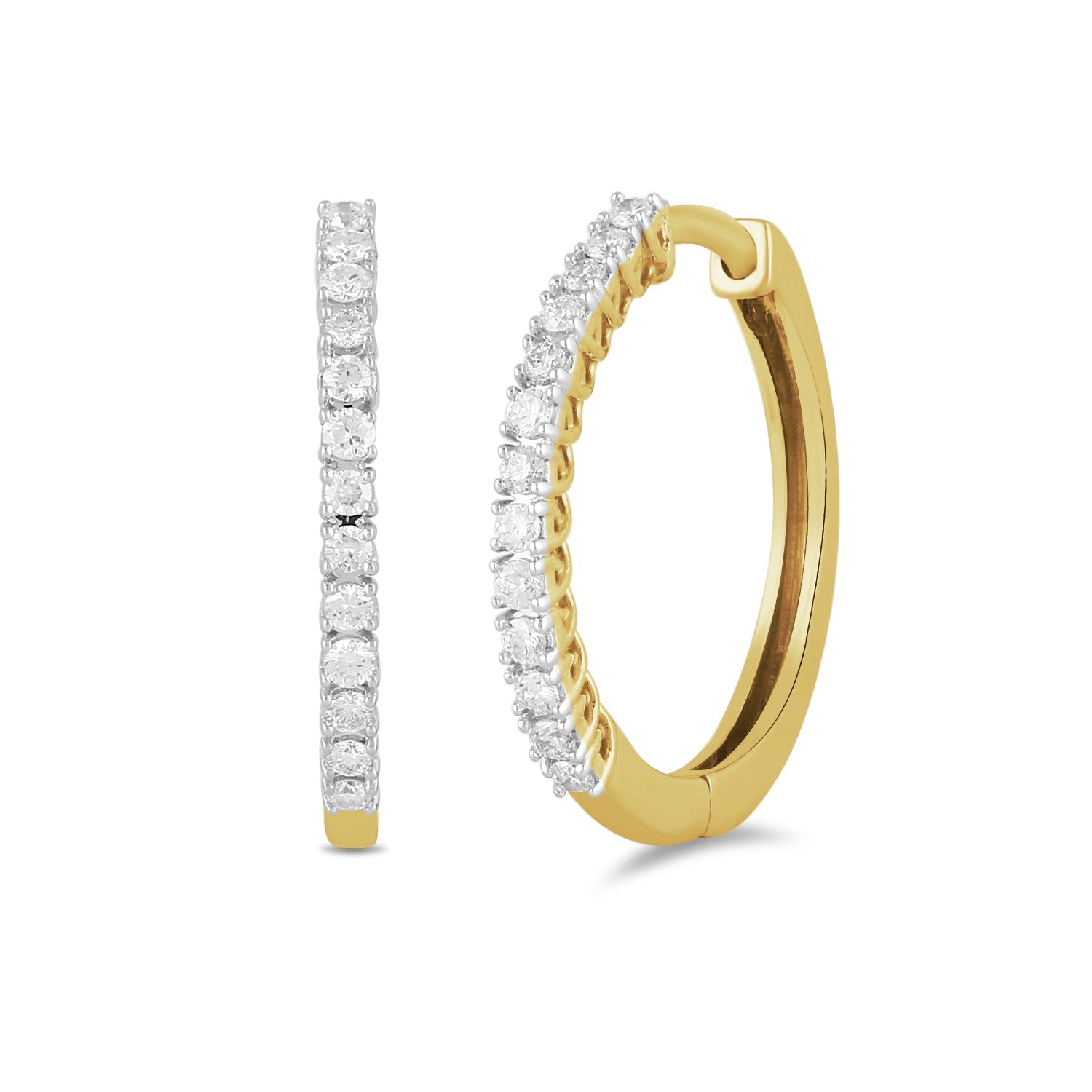 14K Solid Gold  0.27ctw Diamond Hoop Earrings