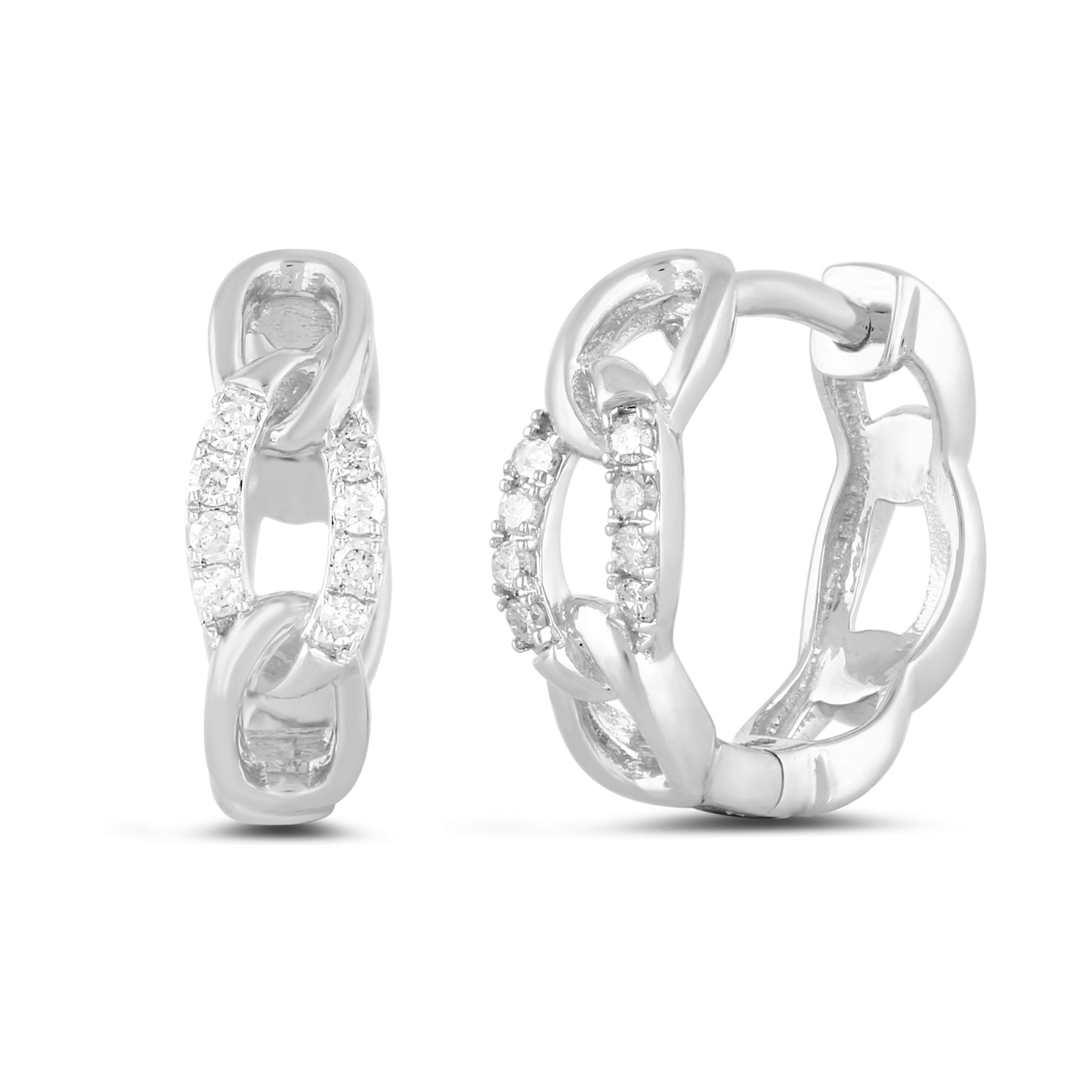 14K Solid Gold  0.11ctw Diamond Hoop Earrings