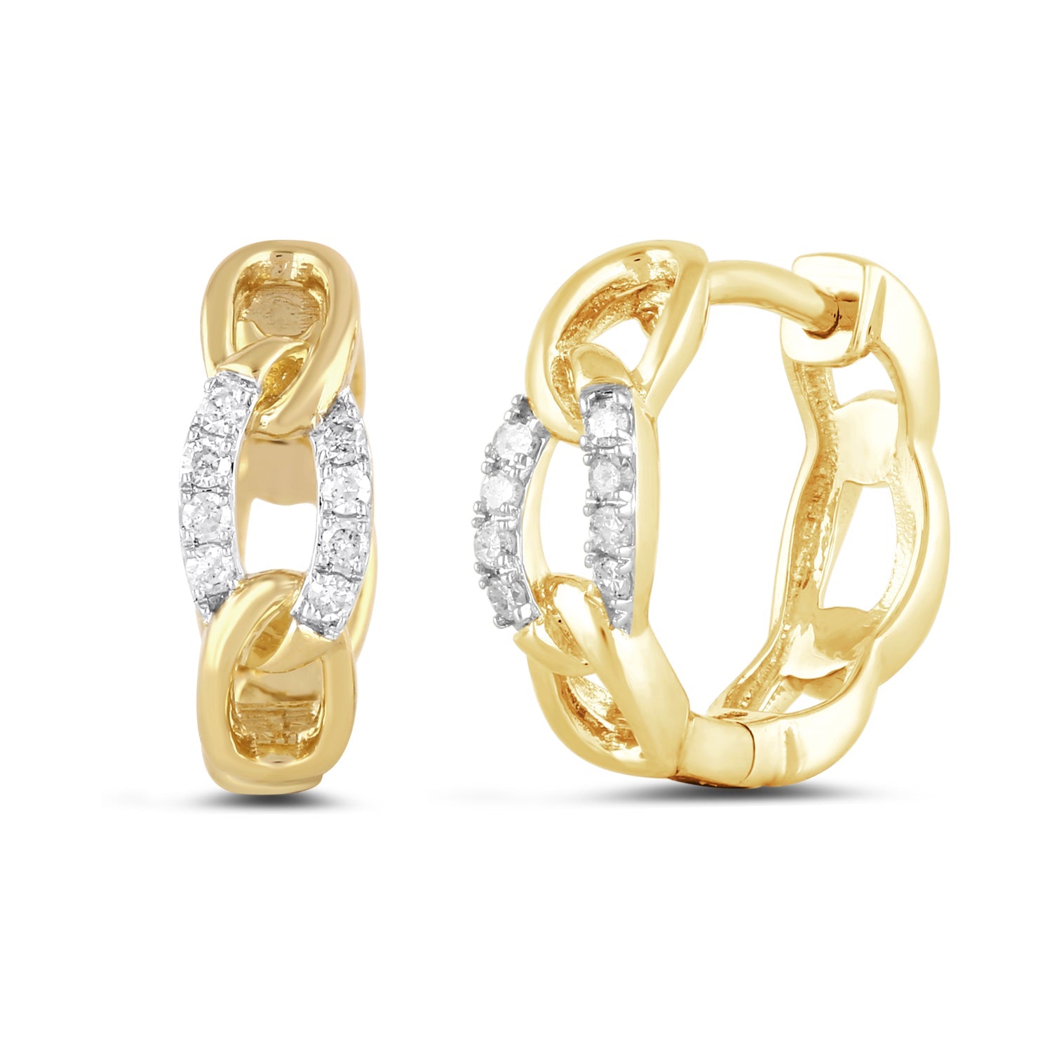 14K Solid Gold  0.11ctw Diamond Hoop Earrings