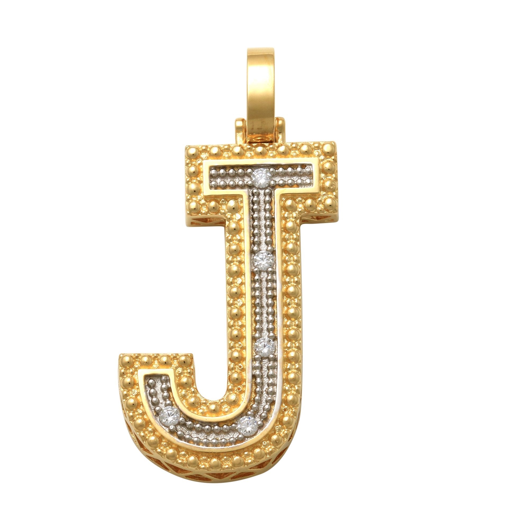 14K Solid Gold Round Diamond Initial Pendant
