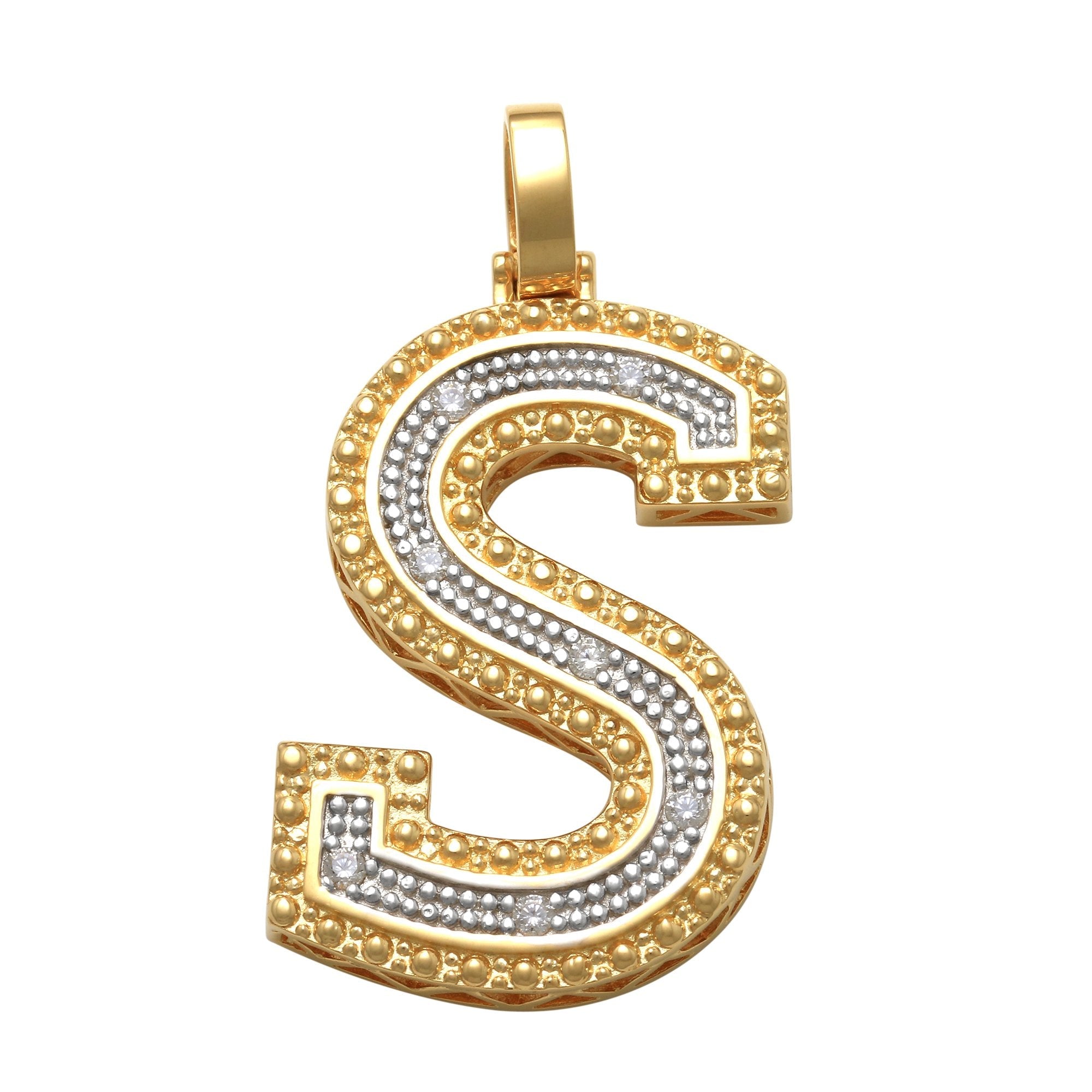 14K Solid Gold Round Diamond Initial Pendant