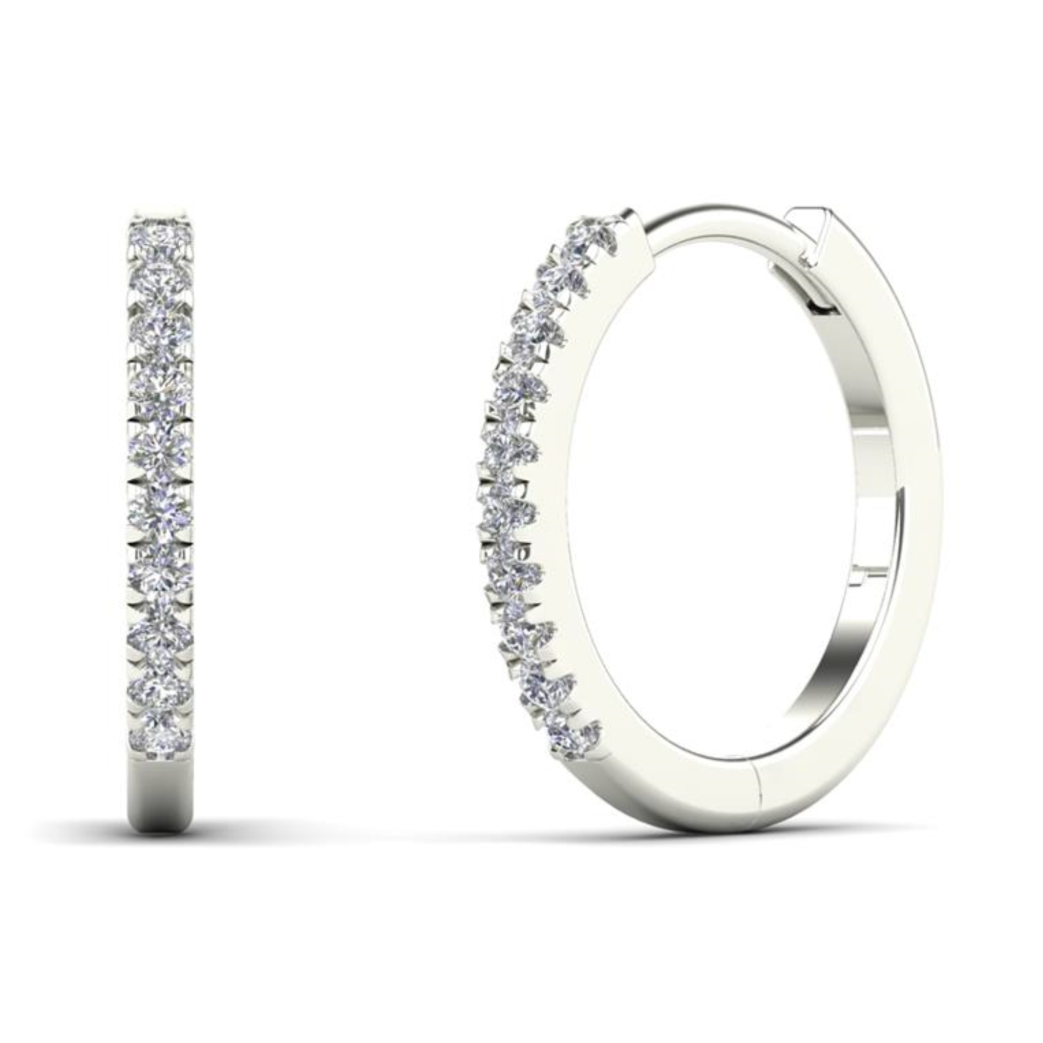 14K Solid Gold 0.20ctw Diamond Hoop Earrings