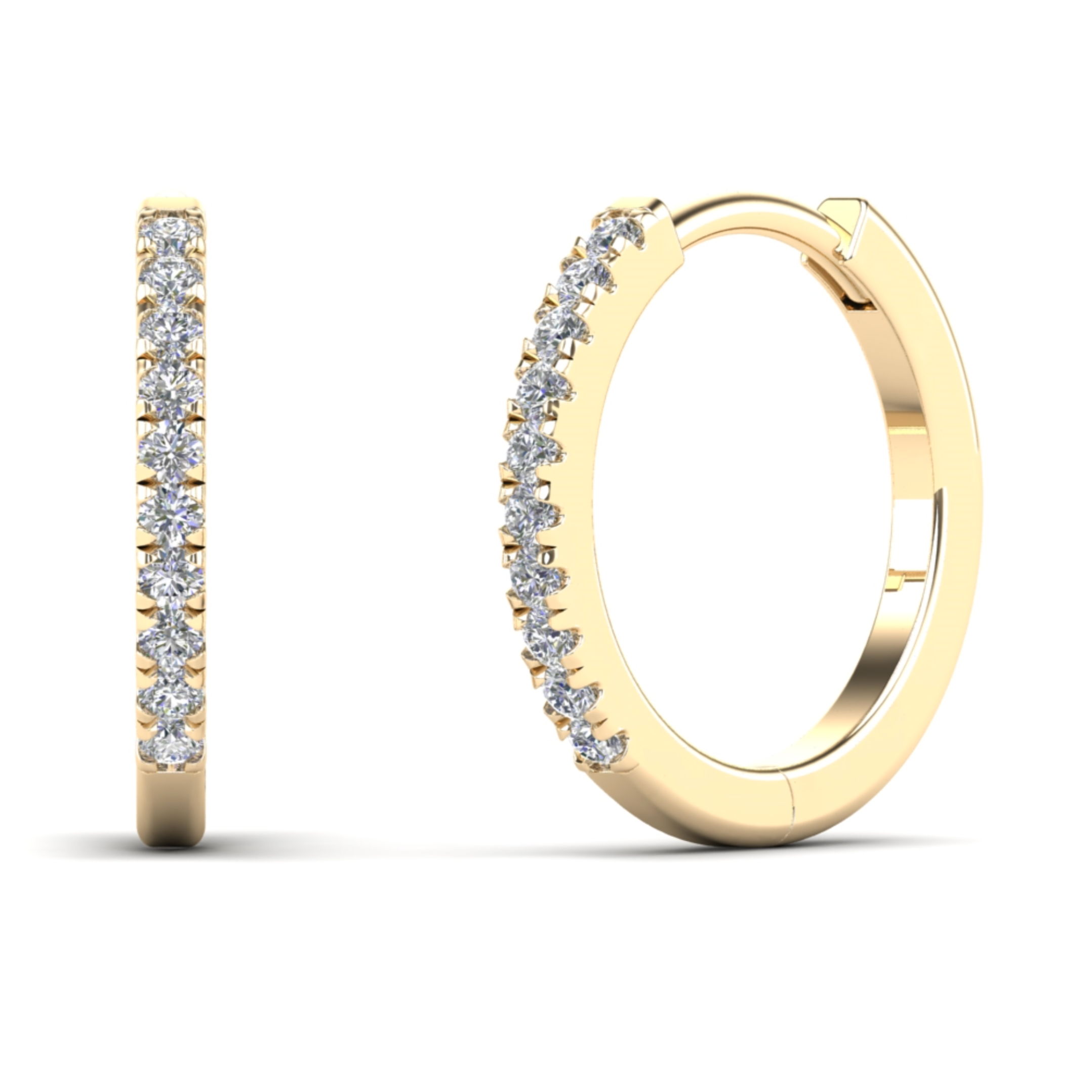 14K Solid Gold 0.20ctw Diamond Hoop Earrings