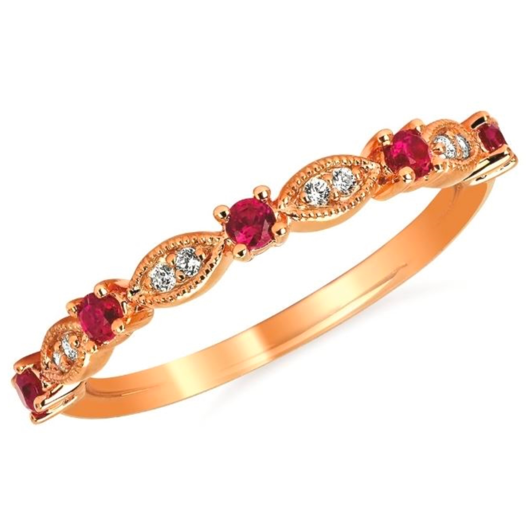 14K Solid Gold 0.26ctw Ruby & Diamond Womens Band Ring