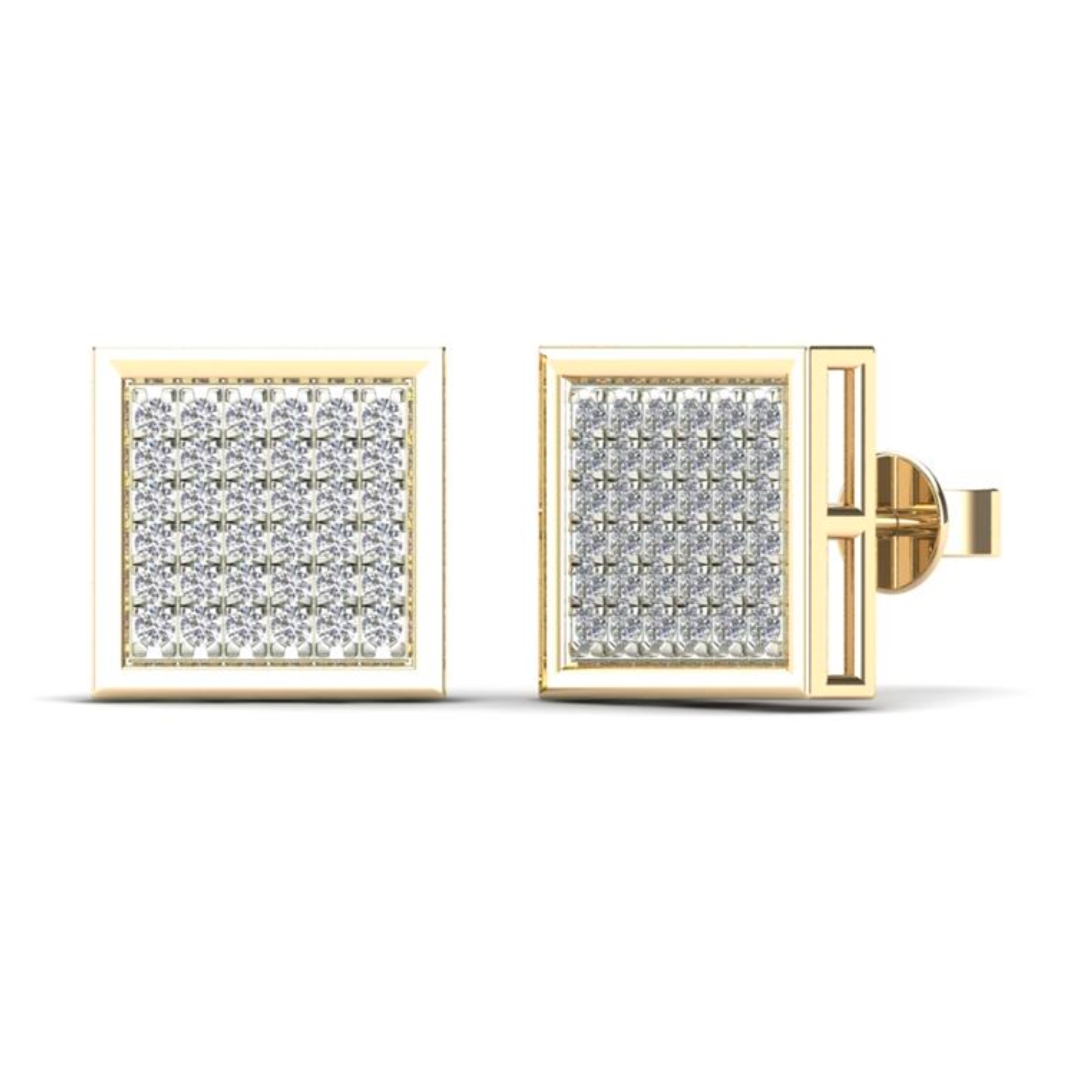 10K Solid Gold 0.22ctw Diamond Pave-set Square Stud Earrings