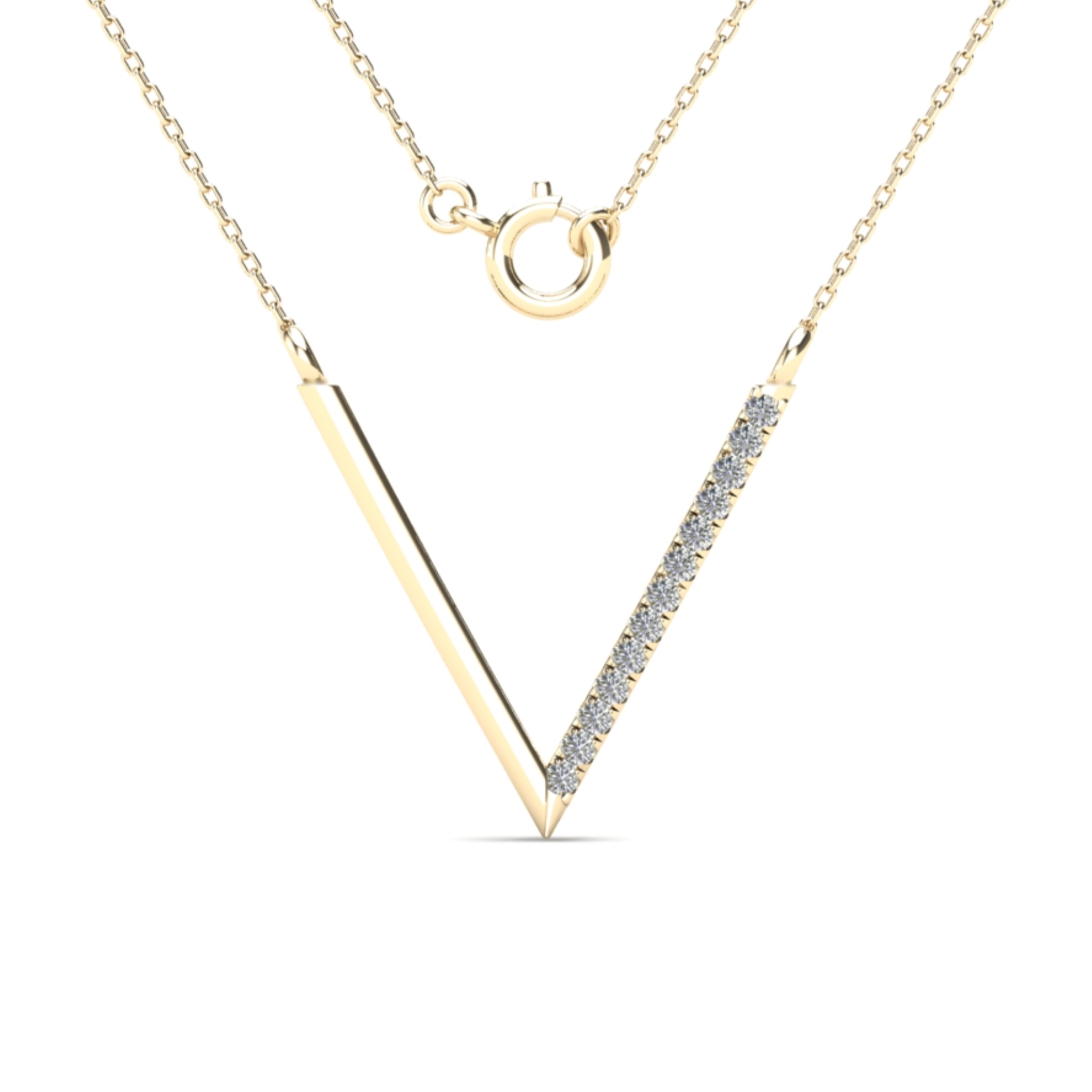 14K Solid Gold 0.05ctw Diamond “V” Shape Necklace