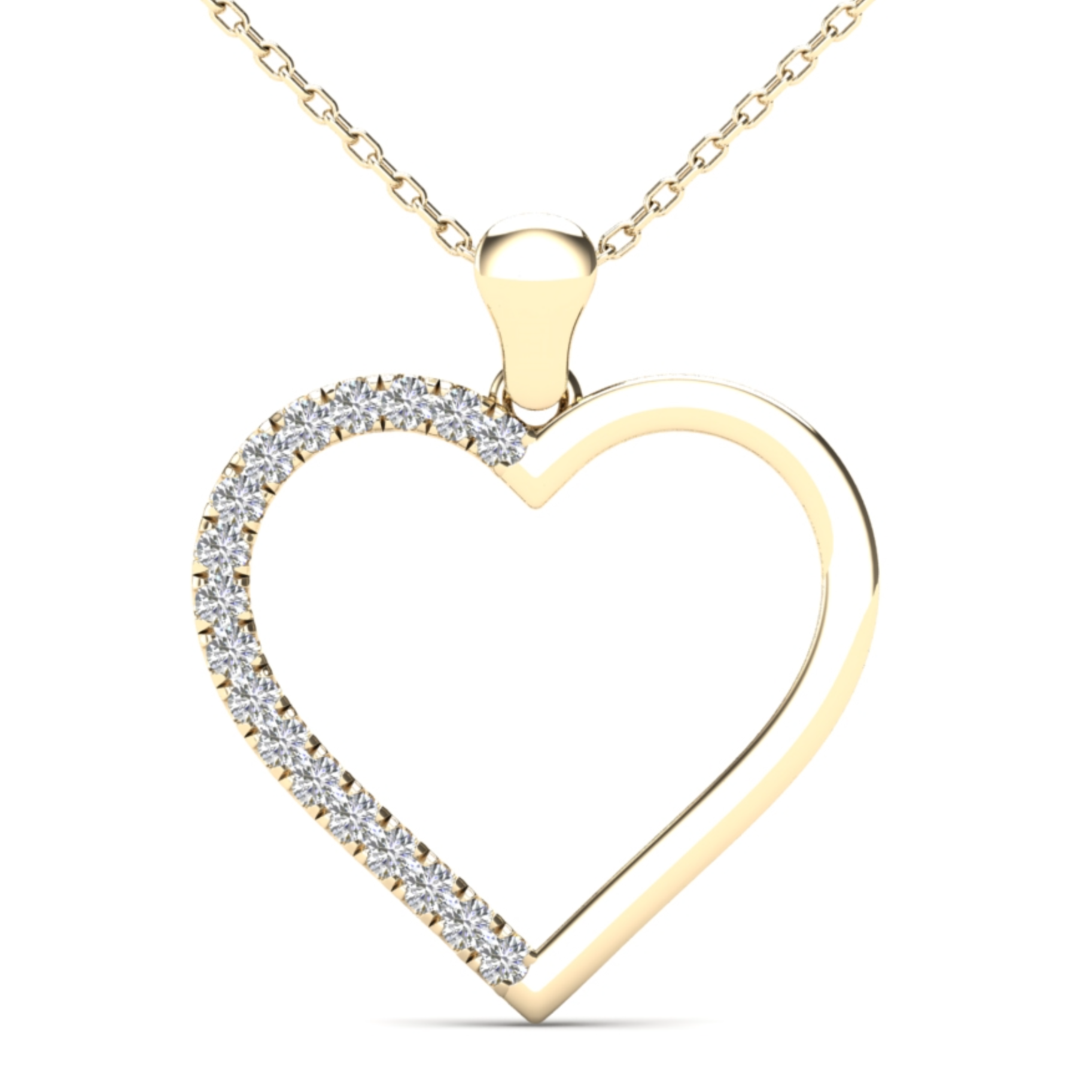 14K Solid Gold 0.18ctw Diamond Heart Pendant