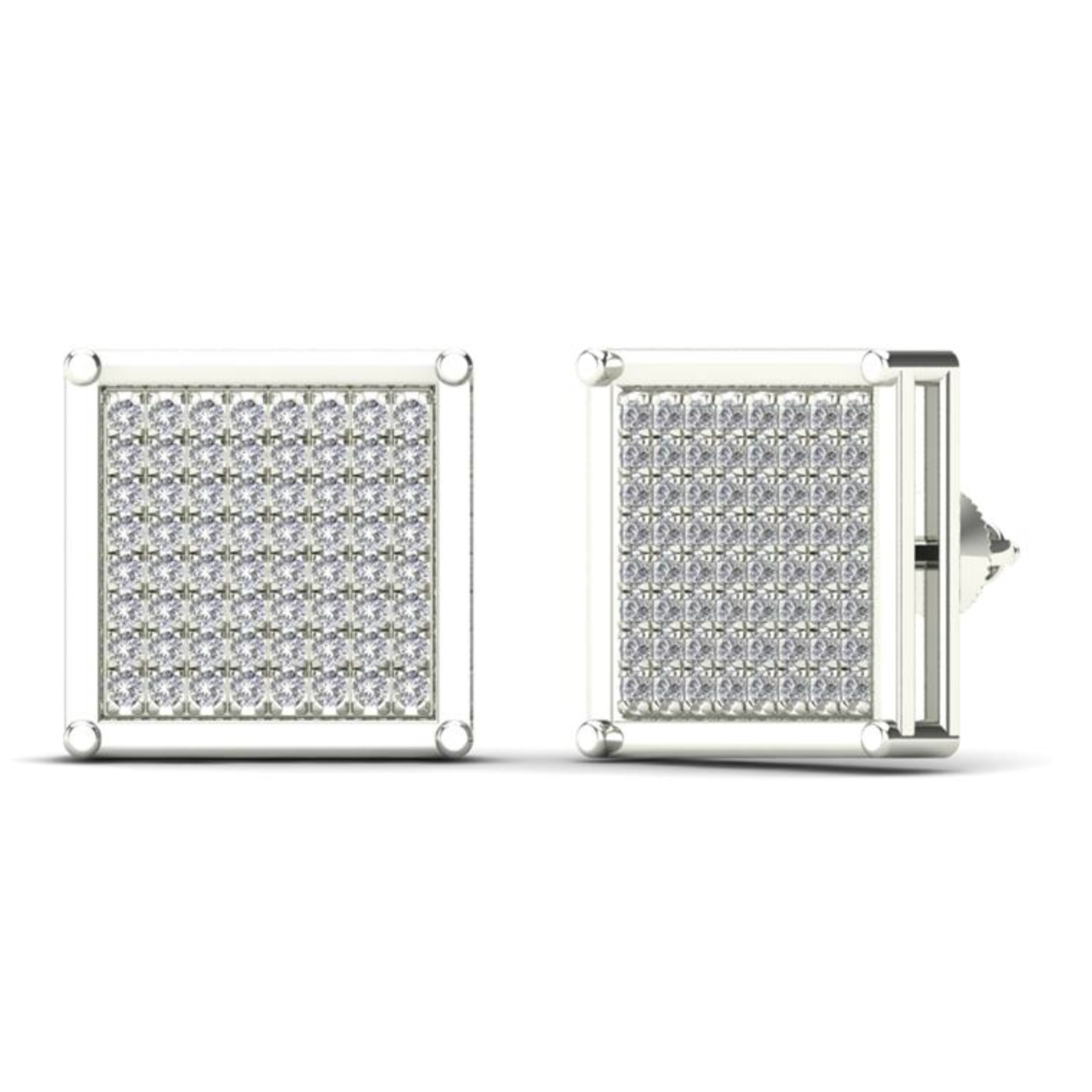 14K Solid Gold 0.38ctw Diamond Pave Set Square Shaped Screw Back Stud Earring